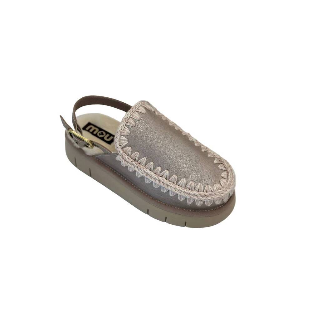 NEW MOU women's bounce buckle strap clog in stone metallic